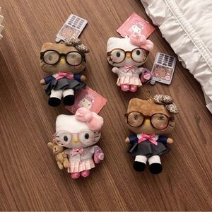 Sanrio Hello Kitty Schoolgirl Plush Keychain Set — Pink, White & Brown